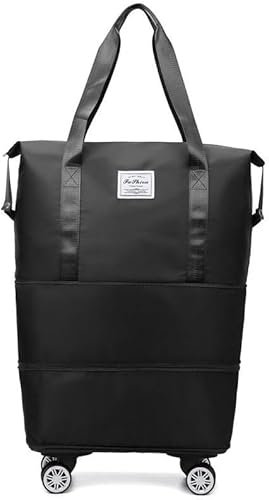 viriech Faltbare Reisetasche mit Rollen, erweiterbares Handgepäck mit abnehmbaren Rollen, Damen Weekender Tasche, Travel Handgepäck mit Nassfach für Sport, Fitness & Reisen (Schwarz)
