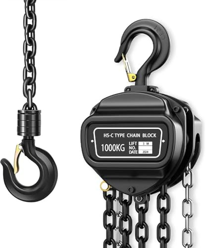 Palan à chaîne manuel, chute de chaîne manuelle, capacité de 2 tonnes, 1,995,8 kg, 3 m, acier au carbone galvanisé G80, plomb de chaîne automatique et crochet de rotation à 360° pour entrepôt