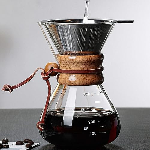 Ejoyous Caffettiera con Filtro, Caffettiera pour Over da 400 Ml per caffè Filtro, Macchina per caffè in Vetro, Macchina per caffè con Gocciolatore, Filtro Manuale per caffè in Vetro,