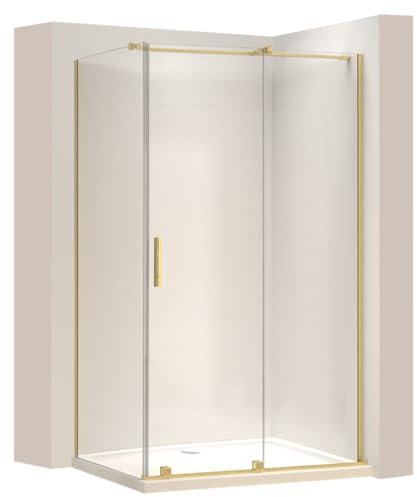 Rea Box doccia Montana Gold Brush 140x90 Cabina Doccia senza piatto doccia Vetro di sicurezza temperato Transparentne 6mm (Oro spazzolato)