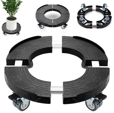 Rullo per piante regolabile, 38 – 51 cm, rotondo, per piante, portata 200 kg, per esterni, sottovaso con rotelle, per fiori, rotondo con ruote