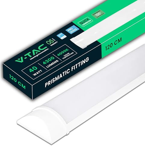 V-TAC Plafoniera LED Lineare da Soffitto 120 CM - 40W - con Chip Samsung - Lampada Rettangolare 4300 Lumen - IP20 per Parete, Garage, Negozio - Tubo LED - Luce Bianca Naturale 4000K