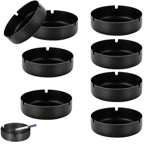 8 pièces cendrier noir en acier noble, cendrier en acier noble noir pour balcon bureau intérieur balcon fêtes intérieur extérieur (8cm)