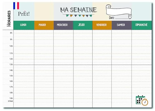 Prêt! | Emploi du Temps Scolaire & Semainier Famille A3 | Tableau Hebdomadaire Mural à Compléter | Organisation Enfants & Parents A3 | Recto-Verso