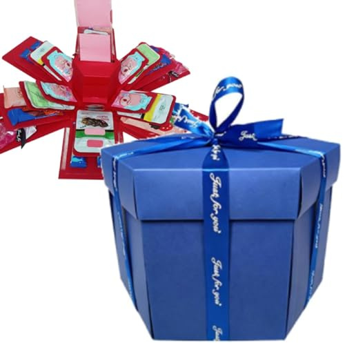 5-Layer Creative Explosion Gift Box, Snack Explosion Box, DIY Explo-sion Gift Boxes, for Birthdays, Wedding, Mother's Day, Anniversaries, Valentine's Day (Blue)