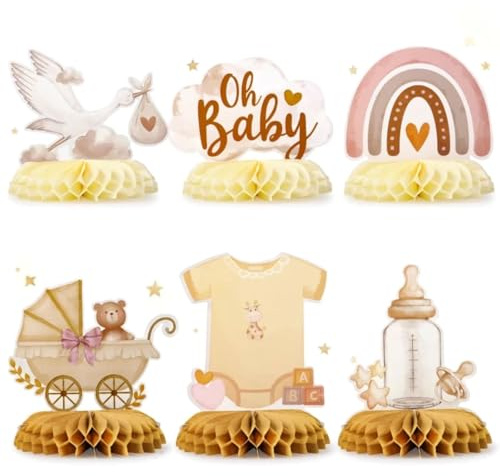 Decorazione Per Baby Shower, 6 Pezzi Addobbi Battesimo Con Cicogna, Biberon, Passeggino E Pagliaccetto, Design Oh Baby, Perfetta Decorazione Da Tavolo Per Baby Shower
