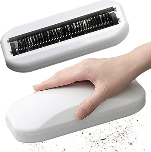 Multi-Functional Table Crumb Sweeper, Handy Rolling Bed Sweeping Brush, Handheld Crumb Sweeper, Soft Bristles Debris Collector for Table, Mat, Bed Sheets, Sofas, Clothes Cleaning Brush (White)