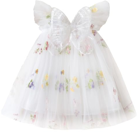 UUAISSO Robe Tutu Pour Bébé en Bas âge Robe en Tulle Sans Manches Broderie Papillon Fête D'anniversaire Princesse Robe D'été