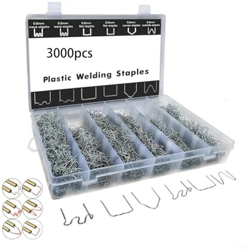 Lot de 3000 agrafes à chaud de 0,6 mm et 0,8 mm, clous de soudure en acier inoxydable 304 pour réparation de pare-chocs de voiture, agrafes plates et d'angle pour nylon, PVC, ABS