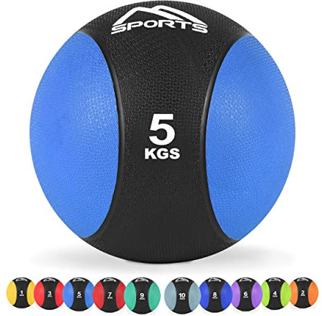 MSPORTS Medizinball 5 kg – Professionelle Studio-Qualität inkl. Übungsposter Gymnastikbälle