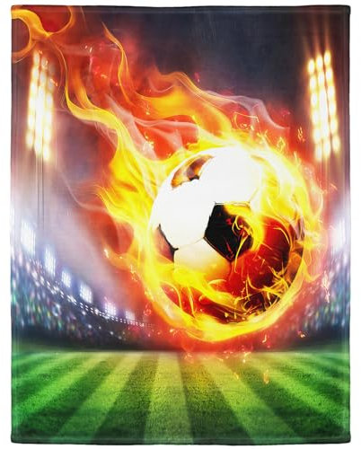 YISUMEI Decke 150x200 cm Kuscheldecken Sanft Flanell Weich Fleecedecke Bettüberwurf Fußball Flamme