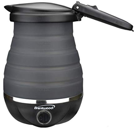 Brentwood Appliances KT-1508BK .85-Quart Dual-Voltage Collapsible-Travel Kettle (Black), 0.85Q