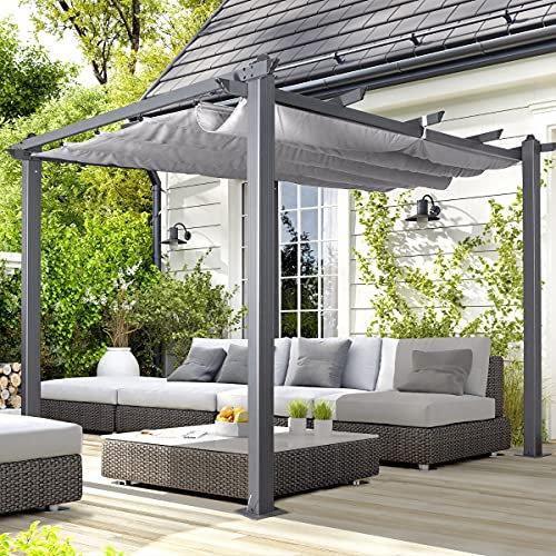 Oseasons Acorn 3m Square Aluminium Pergola Gazebo in Grey - Premium Outdoor Patio Canopy with Adjustable Louvres, Weatherproof Garden Shelter for Garden, Patio or Deck