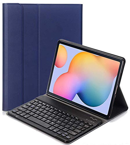 YGoal Tastatur Hülle für Galaxy Tab S7 FE 12.4,(QWERTY Englische Layout) Ultradünn PU Leder Schutzhülle mit Abnehmbarer drahtloser Tastatur für Samsung Galaxy Tab S7 FE SM-T730/T736/T735, Blau