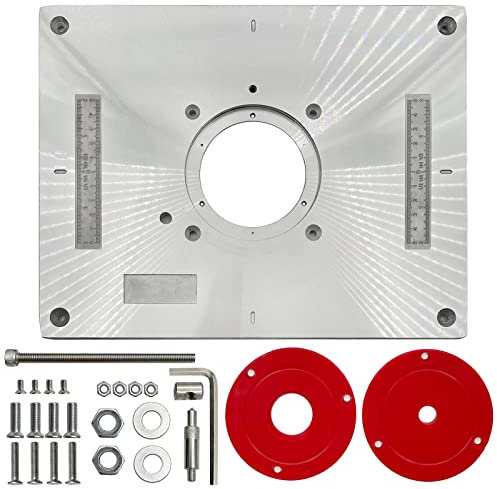 Plaque d'insertion en aluminium pour table de routeur de bois pour bûches de travail du bois avec anneaux (rouge 30,5 cm)