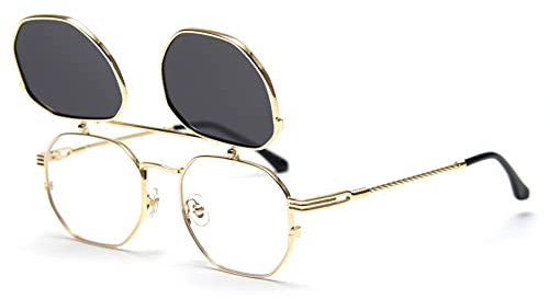 kachawoo Flip up Prescription Sonnenbrille für Männer Polarisierte Clip auf Sonnenbrille Frauen Gelb Blau Schattierungen Brillen (gold with black)