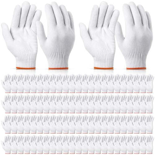 Sureio 100 Pairs Cotton Gloves Hand Cotton Liners Safety Knitted Polyester Gloves for BBQ Roping Men Women (White)