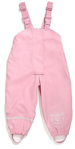 Regenhose für Kinder | mit Fleece gefüttert | Öko-Tex | Winddicht | wasserdicht | elastische Schulterträger | Kinder Matschhose Buddelhose für Jungen und Mädchen (86-92 (1-2 Jahre), rosa)