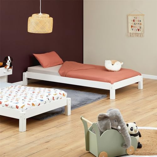 IDIMEX Lot de 2 Lits superposables RINO 90 x 190 cm, Lits Simples 1 Place, Couchage d'appoint, en pin Massif lasuré Blanc