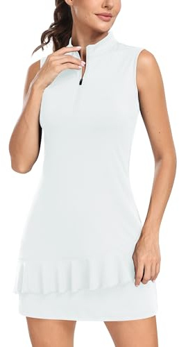 MoFiz Abito Tennis Donna Vestito Polo Estivo Lavoro Abito Senza Maniche Sportivo Golf Dress con Pantaloncini Bianco M