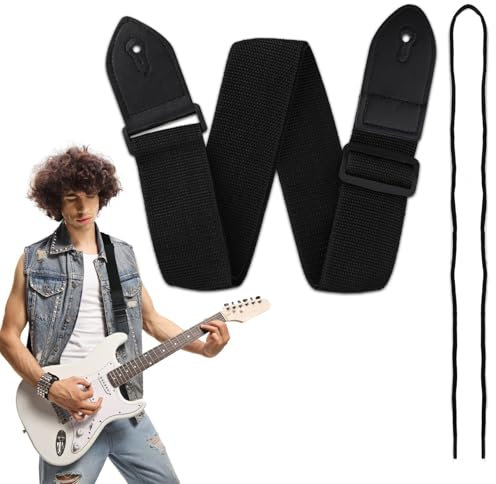 tinshow Gitarrengurt Guitar Strap Ukulele Erwachsene Gitarrengurt Schwarz E-Gitarre Pu Lederenden Gitarrenband Mit Kleines Schwarzes Seil Befestigt Für E-Gitarre, Westerngitarre, Akustikgitarre, Bass