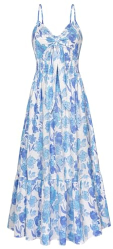 GRACE KARIN Women's 2025 Summer Boho Floral Printed Spaghetti Strap Tie Front V Neck Ruffle A Line Swing Beach Dresses