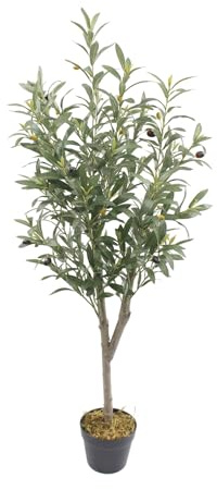 Rebecca Mobili Planta Falsa de Olivo, Olivo Artificial en Maceta, Verde Marrón, Poliéster Madera, Realista, Decorativa - Medidas AxAnxFon: 120 x 35 x 35 cm - Art. RE7046