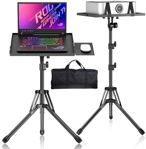 Trípode de soporte para proyector, altura ajustable de 26 a 56 pulgadas, trípode para laptop con bandeja para mouse, trípode plegable para proyector con bolsa de transporte, soporte portátil para