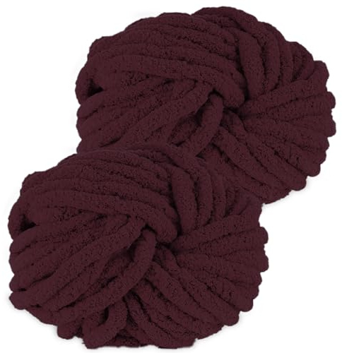 Hengrongshen Gomitoli Lana Grossa 2 Pezzi 500g Caffè, Filato Gigante per Coperte a Mano, Filato Ciniglia Grosso per Lavorare a Maglia Sciarpe, Cappelli e Cuscini, Nido Animali Domestici