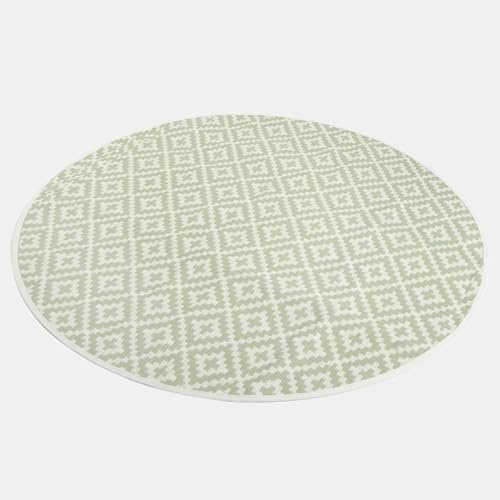 Dreamscene Round Floor Mat Geometric Print, Water Resistant Foldable Garden Mat Reversible Round Rug Decking Outdoor Carpet For Patio Balcony Poolside, Sage/White-170cm
