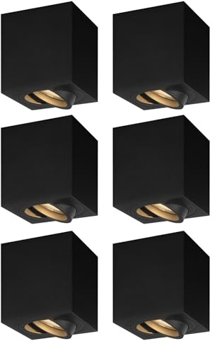 Ledvion - Lot de 6 Spots LED en Saillie Carrés, Dimables, 3W, 2700K, Noir, Plafonnier