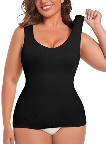 MISS MOLY Shapewear Débardeur gainant pour femme - Débardeur gainant - Sans coutures - Débardeur gainant, Noir , XL