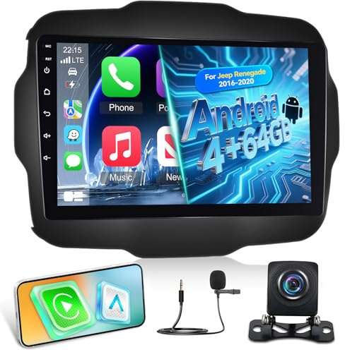 [4G+64G] Android Autoradio per Jeep Renegade 2016-2020 con Wireless Carplay & Android Auto, Schermo Touch IPS 9 pollici con GPS, WiFi, 32EQ, Bluetooth 5.0, Radio FM/RDS