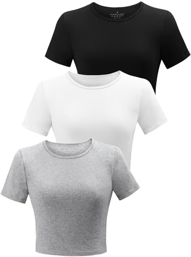 BryticFlow 3 Pack Workout Crop Tops for Women Basic Cotton T-Shirts Yoga | Short Sleeve, Cropped Fitted, Basic Cute Tees, Casual Crew Neck, Summer Yoga Gym Clothes