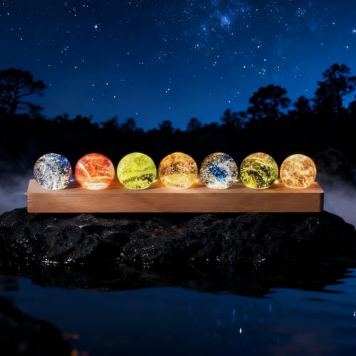 Luce notturna a sfera di cristallo 7 colori 40 mm con base in legno LED, lampada a sfera di cristallo chakra, lampada d'atmosfera alimentata da USB, per la decorazione della camera da letto e del