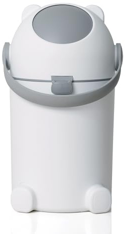 FLOWCASA Cubo de pañales con protección contra olores, 12 l, manejo con una sola mano, bolsa universal, diseño de oso n2, color blanco y gris