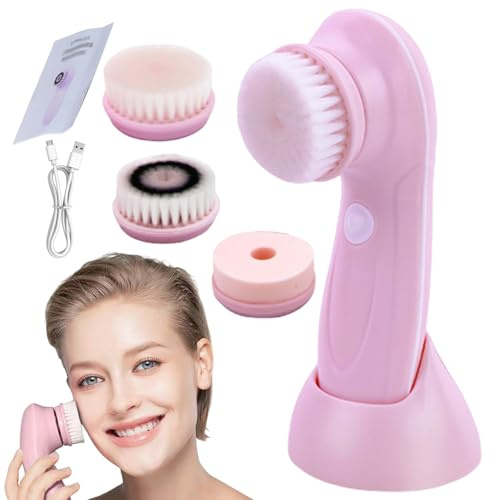 1 set di spazzole elettriche per il viso, con 3 testine intercambiabili, scrubber elettrico per il viso, massaggio esfoliante 3 in 1, ricaricabile tramite USB, adatto a tutti i tipi di pelle..