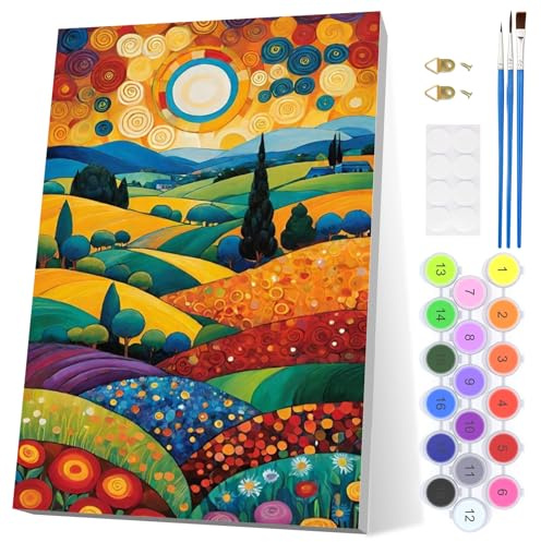 EOBROMD Cordillera Pintar por Numeros Adultos, Paisajes Pintura por Numeros con Marco, Kit de Pintura al óleo de Lienzo DIY para con Pinceles, Pigmento Acrílico, Decoración para el Hogar 20x30cm