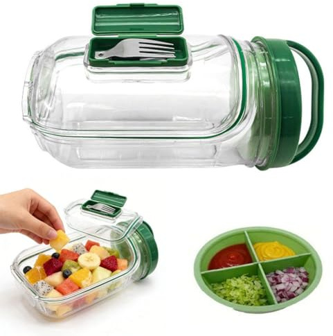 Recipiente para cápsulas de ensalada con tenedor, tarro de ensalada para llevar con apertura lateral y capa de condimento a prueba de fugas, almacenamiento de ensaladas frescas para almuerzo, frutas