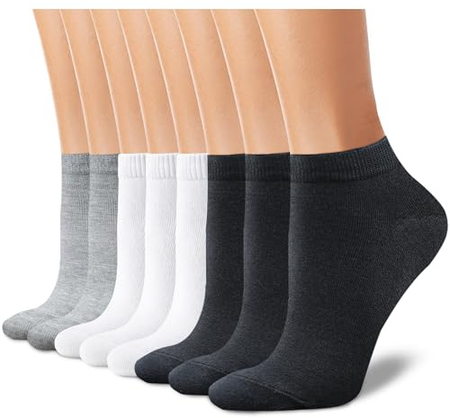 CHARMKING 8 Pairs Ankle Novelty Socks for Women Non Slip Cotton Socks No Show Socks Classic Low Cut Casual Socks (Black+White+Grey)