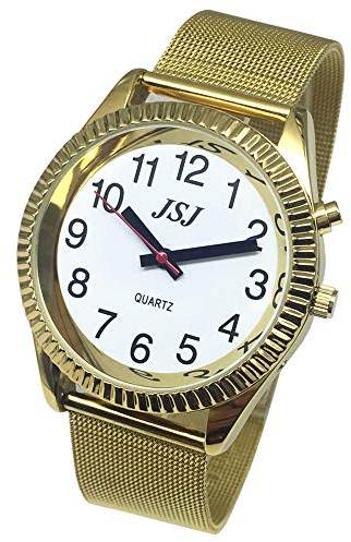 VISIONU Montre Parlante Analogique avec Alarme Annonce de l'heure et Date en Fran çais pour Aveugle et Les Personnes Malvoyant，Couleur Dorée