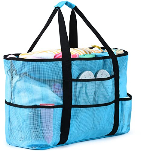 oscaurt Mesh Beach Bag Extra Large Waterproof Sandproof Beach Tote Pool Swim Bag Travel Vacation Essentials