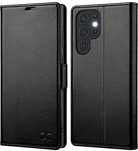 OCASE Hülle Kompatibel für Samsung Galaxy S22 Ultra 5G Handyhülle [Premium PU Leder] [Kartenfach] [Standfunktion] Hülle RFID Schutzhülle Etui Klapphülle Schwarz 6,8 Zoll