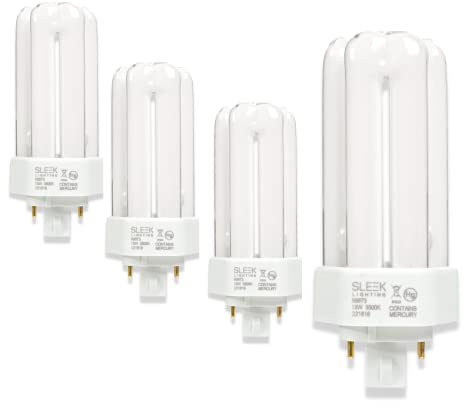 SLEEKLIGHTING 18 Watt T4 Tri Tube CFL 4 Pin GX24Q-2 Base Light Bulb 3500K 1200lm - Compact Fluorescent -Neutral White Light 4pack…