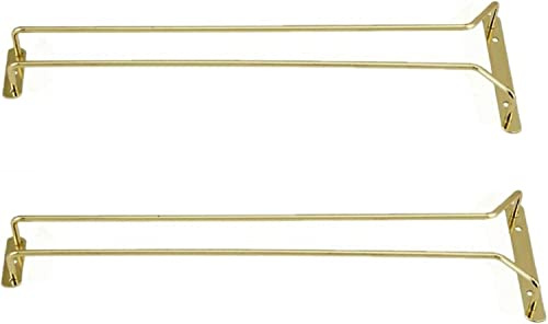 TrueCraftware- 24-Inch Wine Glass Rack Brass Finish Set of 2- Stemware Rack Wire Hanging Rack Under Cabinet Wine Glass Stemware Holder Storage Hanger Organizer for Kitchen and Bar