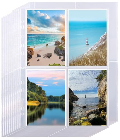 FWEEK 120 fundas para fotos A4, transparentes, DIN A4, fundas transparentes para tarjetas postales, 4 compartimentos para familias, bodas, 10,5 x 15,2 cm