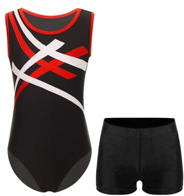 MSemis Gymnastik Trikot für Jungen Kinder Turnanzug Gymnastikanzug Ärmellos Gymnastik Trikot Ballettbody mit Tanz shorts Tanzbekleidung Rot schwarz 122-128