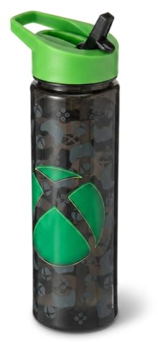 Hox Xbox 600ml Leak Proof Water Bottle with Straw & Flip Spout – Xbox Gaming Drink Bottle with Carry Loop, BPA Free Dishwasher Safe Sports Bottle for Gamers, Kids & Adults, Green Logo Design