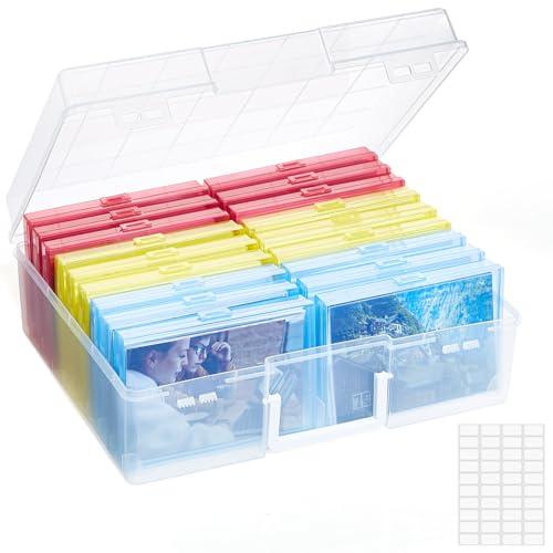 Lifewit Scatola Portafoto 10 x 15 cm, 4R 18 Scomparti Scatola Foto Interna, Organizer Foto con Manico, Scatola Portaoggetti Plastica per Semi, Cartoline, Artigianato, Adesivi, Colore, 1 Pezzi