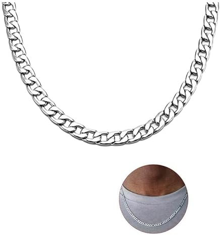 WANGENPING Edelstahl Panzerkette mit Diamantschliff, Breite 3mm Link Collier, Länge 60cm Ohne Anhänger Halskette, Hip-Hop Kette Halskette, Geschenk für Männer Jung(Silber)